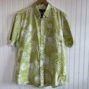 john bartlett consensus Button Up Lime Green Short Sleeve 100% Cotton Hawaiian L